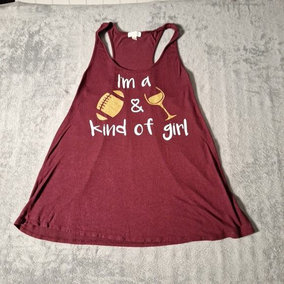 I'm Football & Wine Kind Of Girl Tank Top Burgundy Gold White Graphics Small - Picture 1 of 6